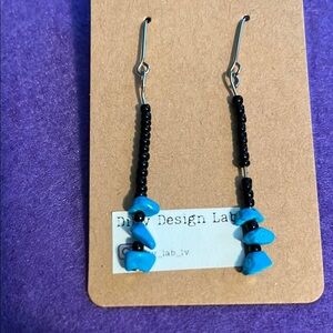 Elegant Blue and Black Beaded Earrings